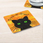 Peeking Black Cat Halloween Waterverf Design Kartonnen Onderzetters (Schuin)