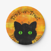 Peeking Black Cat Halloween Waterverf Design Papieren Bordje (Voorkant)