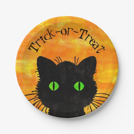 Peeking Black Cat Halloween Waterverf Design Papieren Bordje (Voorkant)