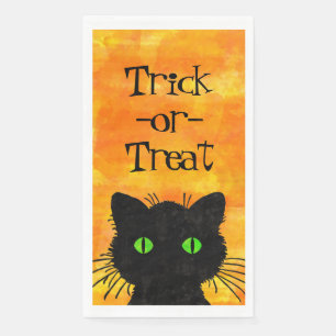 Peeking Black Cat Halloween Waterverf Design Servet