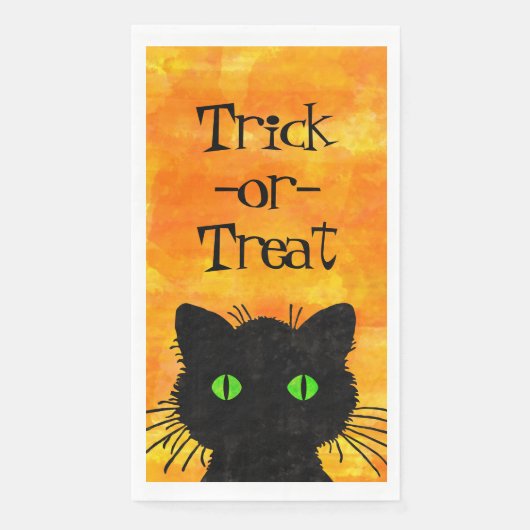Peeking Black Cat Halloween Waterverf Design Servet (Voorkant)