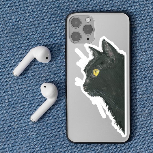 Peeking Black Cat Kat gezicht Sticker