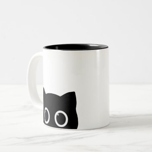 Peeking Black Cat Two-tone Mug Tweekleurige Koffiemok (Voorkant links)