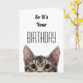 Peeking Brown Cat, uw Kaart van uw verjaardag (Gele Bloem)