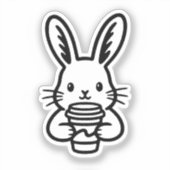 Peeking Bunny with Coffee Cup Sticker (Voorkant)