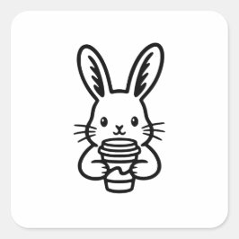 Peeking Bunny with Coffee Cup Vierkante Sticker