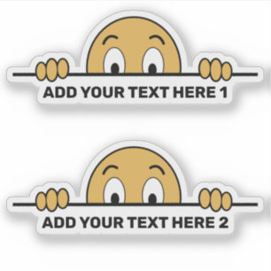 Peeking Cartoon gezicht aangepaste tekst contour c Sticker
