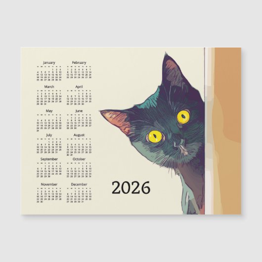 Peeking Cat 2026 Calendar Magnetic Card (Voorkant)