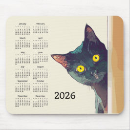Peeking Cat 2026 Calendar Mousepad Muismat