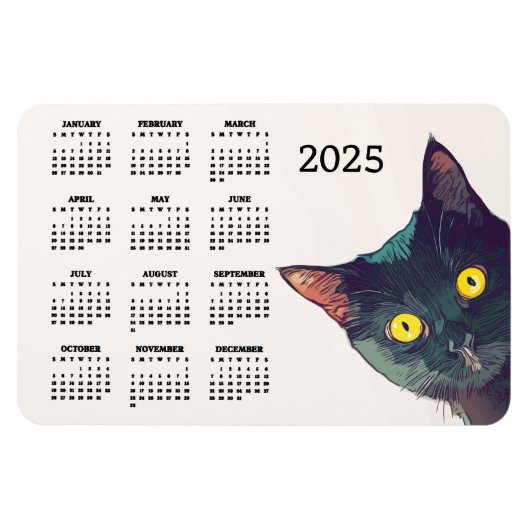 Peeking Cat Design 2025 Kalender Magnetische Kaart Magneet (Horizontaal)