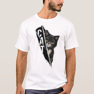 Peeking Cat Graphic Design – Modern Artistic Cat I T-shirt