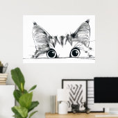 Peeking Cat lijntekening Poster (Thuiskantoor)
