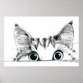 Peeking Cat lijntekening Poster (Voorkant)
