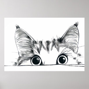 Peeking Cat lijntekening Poster