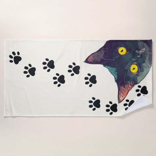 Peeking Cat Paw Prints Ontwerp Strandlaken (Voorkant)