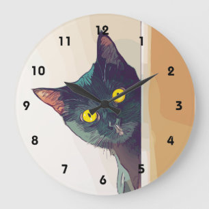 Peeking Cat Wall Clock Grote Klok