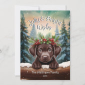 Peeking Chocolate Lab Jolly & Bright Rustic Forest Feestdagenkaart (Voorkant)