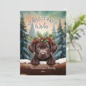 Peeking Chocolate Lab Jolly & Bright Rustic Forest Feestdagenkaart (Staand voorkant)