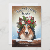 Peeking Collie Bright Wishes Winter Pet Portrait Feestdagenkaart (Voorkant)