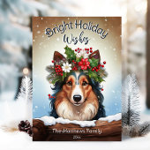 Peeking Collie Bright Wishes Winter Pet Portrait Feestdagenkaart