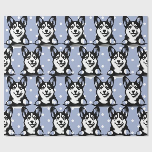 Peeking Corgi Blue Gepersonaliseerd thema Cadeaupapier (Vlak)
