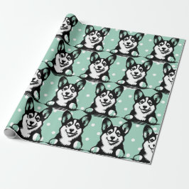 Peeking Corgi Green gepersonaliseerd thema Cadeaupapier