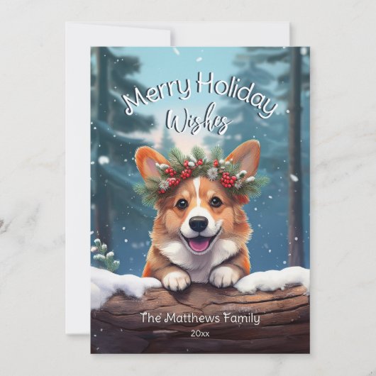 Peeking Corgi Winter Wonderland Vrolijk Kerstfeest Feestdagenkaart (Voorkant)