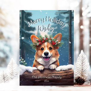 Peeking Corgi Winter Wonderland Vrolijk Kerstfeest Feestdagenkaart