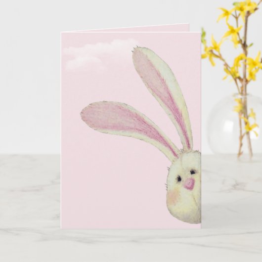 Peeking Easter Bunny Kaart (Gele Bloem)