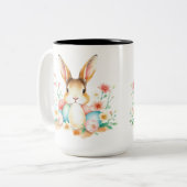 Peeking Easter Bunny Tweekleurige Koffiemok (Voorkant links)