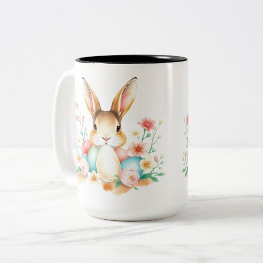 Peeking Easter Bunny Tweekleurige Koffiemok (Voorkant links)