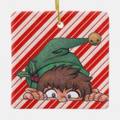 Peeking Elf Christmas Keramisch Ornament (Voorkant)