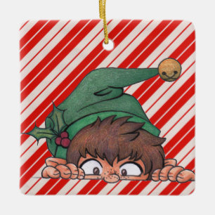 Peeking Elf Christmas Keramisch Ornament