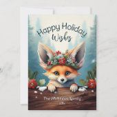 Peeking Fennec Fox Sneeuwend Woodland Forest Happy Feestdagenkaart (Voorkant)