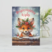 Peeking Fox Bright Wenst Snowy Winter Wonderland Feestdagenkaart (Staand voorkant)