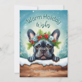 Peeking Franse Bulldog Schattige Kerstportret Feestdagenkaart (Voorkant)