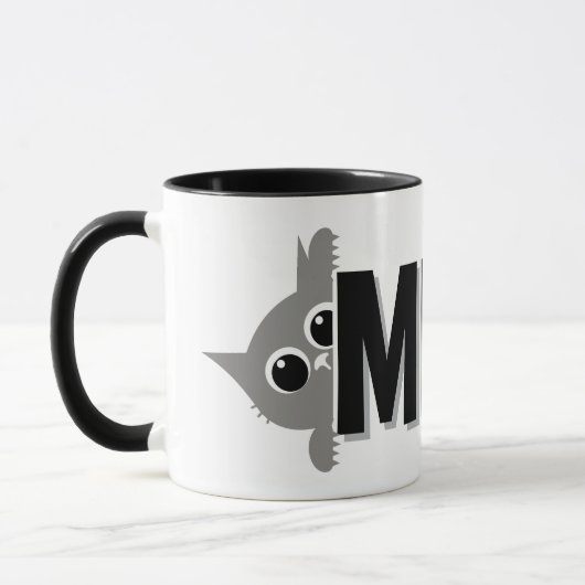 Peeking Gray Cat Meow Design Coffee Mug Mok (Links)