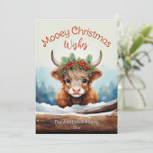 Peeking Highland Koe Mooey Kerstboerderij Feestdagenkaart (Staand voorkant)