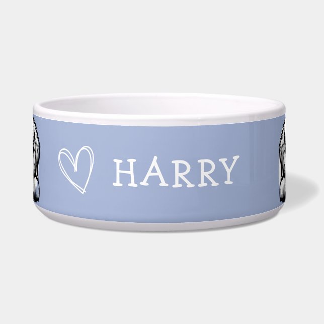 Peeking Labrador Pas Paarse thema aan Voerbakje (Voorkant)