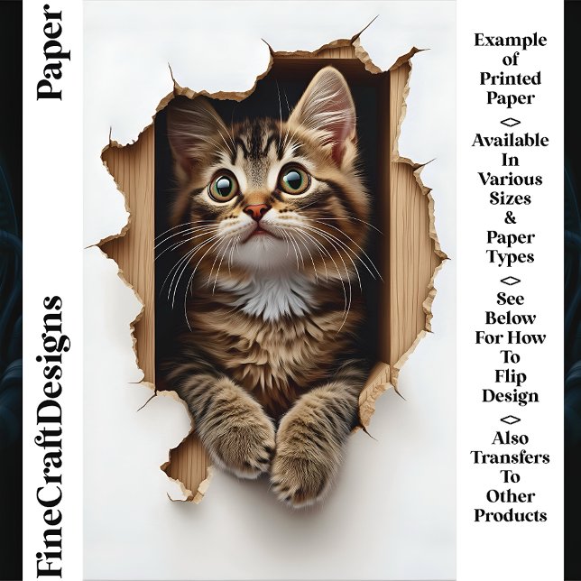 Peeking Out Of Hole Tabby Cat CN5 Scrapbook Paper (Creator heeft geüpload)