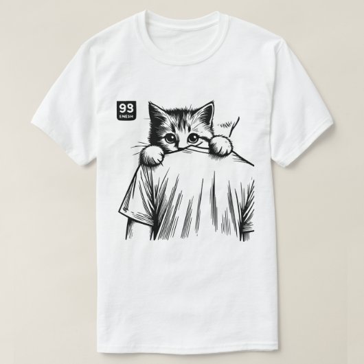 Peeking Pawfect: Sneaky Cat Sketch T-shirt (Design voorkant)