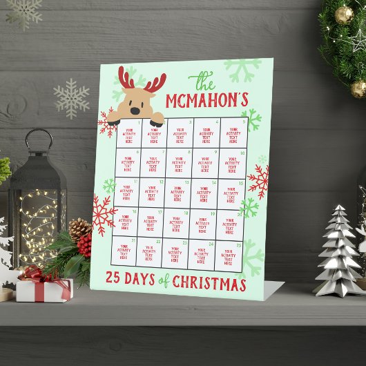 Peeking rendier 25 dagen van kerstactiviteit reclamebord met voetstuk