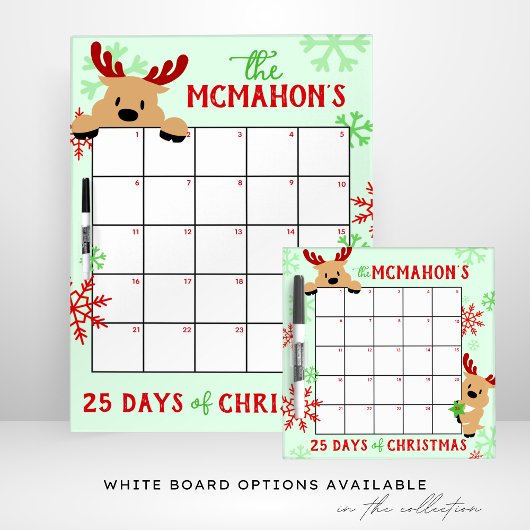 Peeking rendier 25 dagen van kerstactiviteit reclamebord met voetstuk