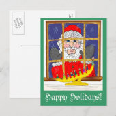Peeking Santa Briefkaart (Voorkant / Achterkant)