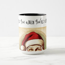 Peeking Santa See's Sleeping Christmas Coffee Mok