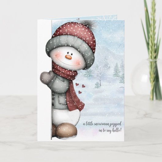 Peeking Snowman Thinking of You Winter Hugs Kaart (Voorkant)