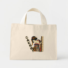 Peeking Ukiyo-e geisha - Konnichiwa! Mini Tote Bag