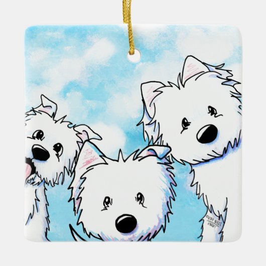 Peeking Westies Keramisch Ornament (Voorkant)