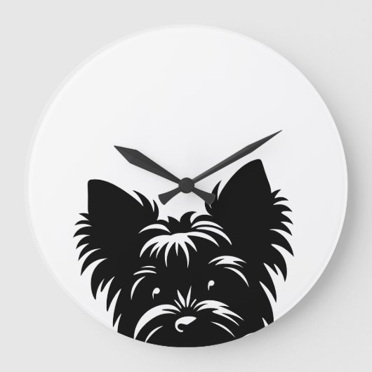 Peeking Yorkie Black and White Wall Clock Grote Klok (Voorkant)
