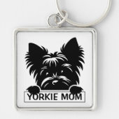 Peeking Yorkie Black Silhouette Yorkie Mom Sleutelhanger (Voorkant)